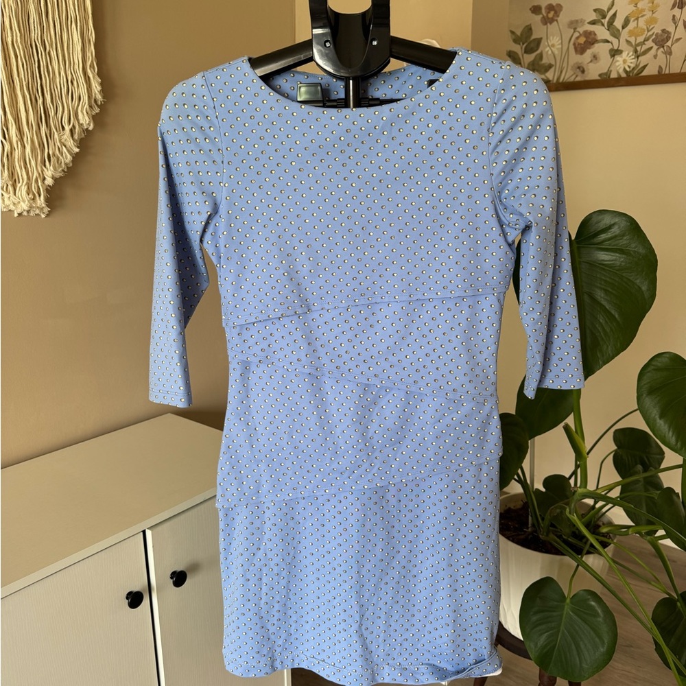 J. McLaughlin Blue Sheath Dress Long Sleeve Bateau Neckline